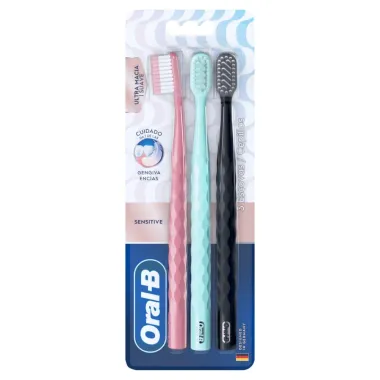 Kit Escova Dental Oral B Iconic Sensitive Cuidado Gengiva Ultra Macia Com 3 Unidades
