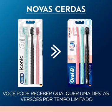 Kit Escova Dental Oral B Iconic Sensitive Cuidado Gengiva Ultra Macia Com 3 Unidades