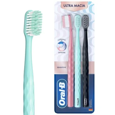 Kit Escova Dental Oral B Iconic Sensitive Cuidado Gengiva Ultra Macia Com 3 Unidades