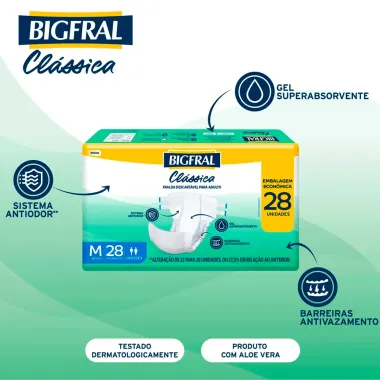 Fralda Bigfral Clássica Embalagem Ecônomica Tamanho M Com 28 Unidades