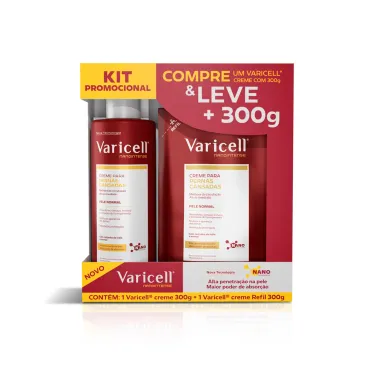 Kit Creme Varicell Nanointense para Pernas Cansadas 300g e Ganhe Creme para Pernas Cansadas Refil 300g
