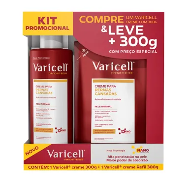 Kit Creme Varicell Nanointense para Pernas Cansadas 300g e Ganhe Creme para Pernas Cansadas Refil 300g