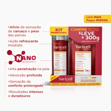 Kit Creme Varicell Nanointense para Pernas Cansadas 300g e Ganhe Creme para Pernas Cansadas Refil 300g