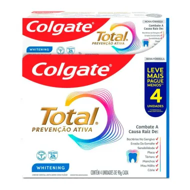 Creme Dental Colgate Total Preven&ccedil;&atilde;o Ativa Whitening 4 Unidades de 90g cada