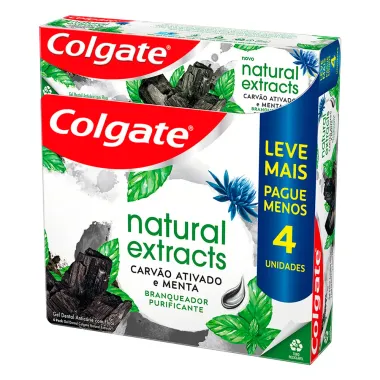 Creme Dental Colgate Natural Extracts Carvão Ativado e Menta Branqueador Purificante com 4 Unidades de 90g cada