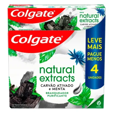 Creme Dental Colgate Natural Extracts Carvão Ativado e Menta Branqueador Purificante com 4 Unidades de 90g cada