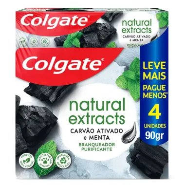Creme Dental Colgate Natural Extracts Carv&atilde;o Ativado e Menta Branqueador Purificante com 4 Unidades de 90g cada