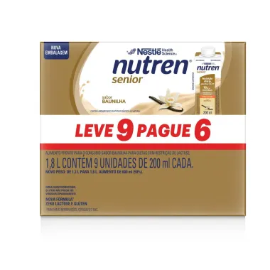 Nutren Senior Complemento Alimentar Sabor Baunilha Zero Lactose 200ml cada Leve 9 Pague 6