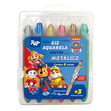 Giz Aquarela Bastão Retrátil Patrulha Canina Dac Art 3+ Anos Metálico com 6 Cores Sortidas