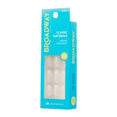 Unhas Posti&ccedil;as Broadway New York Classic Naturals Oval M&eacute;dio Sem Cola Unhas Naturais 28 Unidades