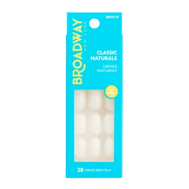 Unhas Posti&ccedil;as Broadway New York Classic Naturals Oval M&eacute;dio Sem Cola Unhas Naturais 28 Unidades