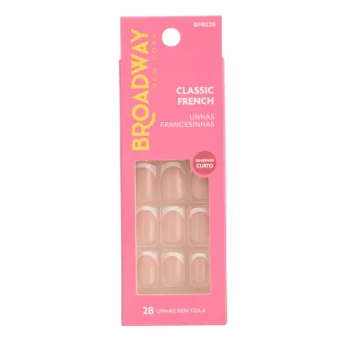 Unhas Postiças Broadway New York Classic French Quadrado Curto Sem Cola Unhas Francesinhas 28 Unidades