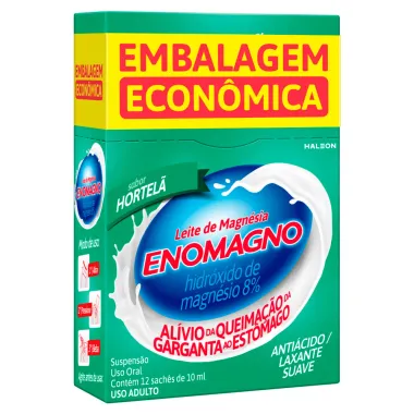 Leite de Magnésia EnoMagno Sabor Hortelã Suspensão com 12 Sachês de 10ml cada