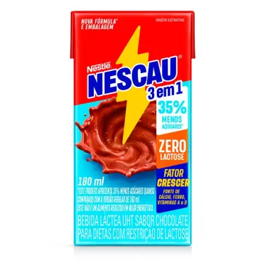 Nescau Bebida L&aacute;ctea UHT Sabor Chocolate Zero Lactose 180ml