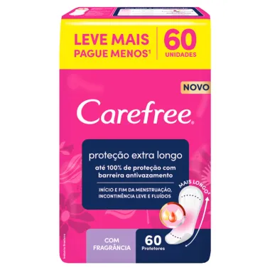 Protetor Diário Carefree Proteção Extra Longo com Perfume sem Abas 60 Unidades Leve Mais Por Menos