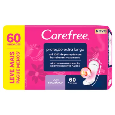 Protetor Diário Carefree Proteção Extra Longo com Perfume sem Abas 60 Unidades Leve Mais Por Menos