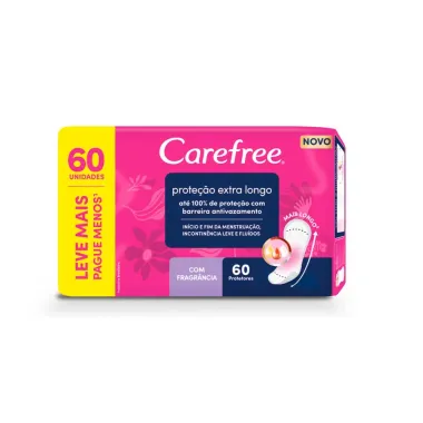 Protetor Di&aacute;rio Carefree Prote&ccedil;&atilde;o Extra Longo com Perfume sem Abas 60 Unidades Leve Mais Por Menos