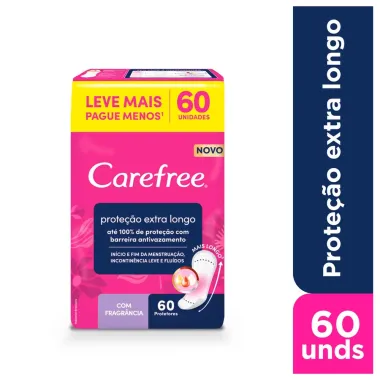 Protetor Di&aacute;rio Carefree Prote&ccedil;&atilde;o Extra Longo com Perfume sem Abas 60 Unidades Leve Mais Por Menos