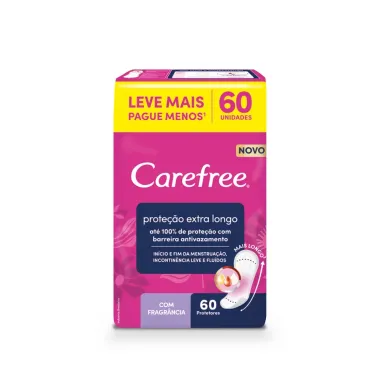 Protetor Di&aacute;rio Carefree Prote&ccedil;&atilde;o Extra Longo com Perfume sem Abas 60 Unidades Leve Mais Por Menos