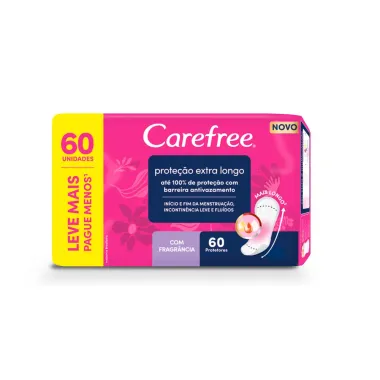 Protetor Di&aacute;rio Carefree Prote&ccedil;&atilde;o Extra Longo com Perfume sem Abas 60 Unidades Leve Mais Por Menos
