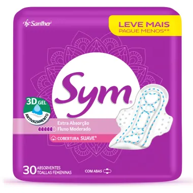 Absorvente Sym Premium Ultra Respirável Cobertura Suave com Abas 30 Unidades Leve Mais Por Menos