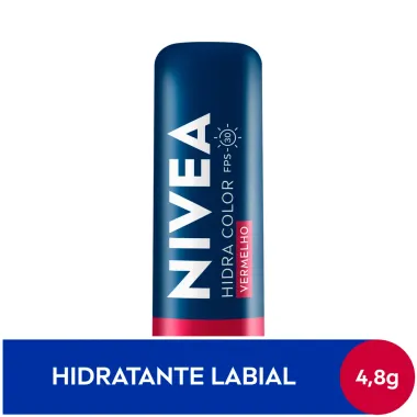 Hidratante Labial Nivea Hidra Color 3 em 1 FPS 30 Vermelho 4,8g