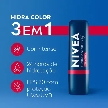 Hidratante Labial Nivea Hidra Color Vermelho FPS 30 4,8g