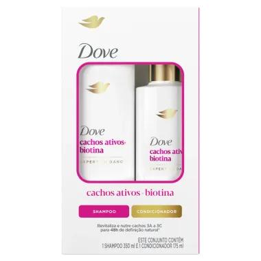 Kit Dove Cachos Ativos e Biotina Expert em Danos Shampoo 350ml e Condicionador 175ml