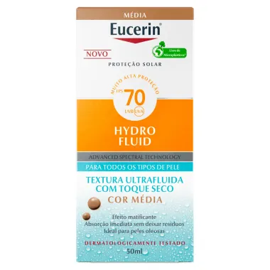 Protetor Solar Eucerin Hydro Fluid FPS 70 Toque Seco Cor Média 50ml