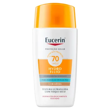 Protetor Solar Eucerin Hydro Fluid FPS 70 Toque Seco Cor Média 50ml