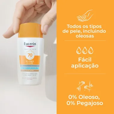 Protetor Solar Eucerin Hydro Fluid FPS 70 Toque Seco Cor Média 50ml