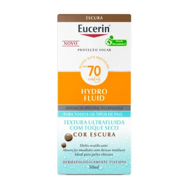 Protetor Solar Eucerin Hydro Fluid FPS 70 Toque Seco Cor Escura 50ml