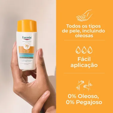Protetor Solar Eucerin Hydro Fluid FPS 70 Toque Seco Cor Escura 50ml