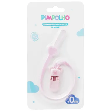 Prendedor de Chupeta Pimpolho Silicone Cor Rosa +0 Meses