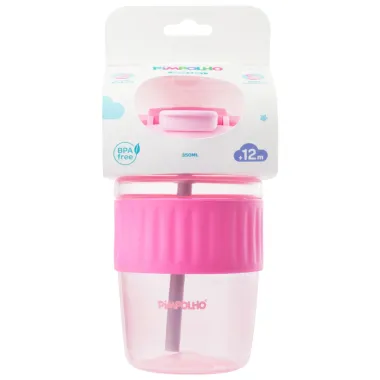Copo Pimpolho 2 em 1 com Canudo e Bico Cor Rosa 350ml +12 Meses