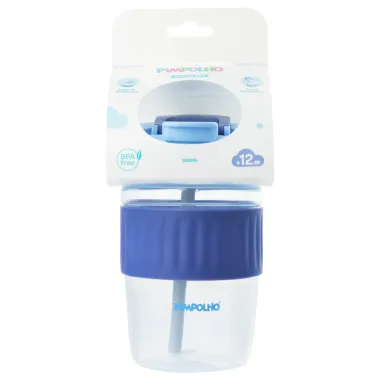 Copo Pimpolho 2 em 1 com Canudo e Bico  Cor Azul 350ml +12 Meses