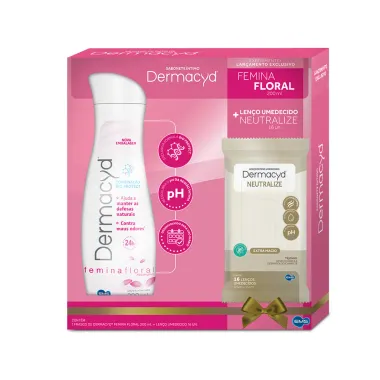 Sabonete Liquido Intimo Dermacyd Femina Floral+ Lenco Umedecido Dermacyd Neutralize Extra Macio Com 16 Unidades