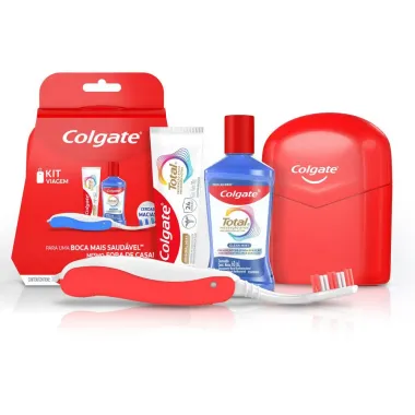 Kit Viagem Colgate 1 Creme Dental + 1 Enxaguante Bucal + 1 Escova Cerdas Macias