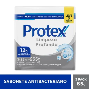 Sabonete em Barra Protex Antibacteriano Limpeza Profunda  85g Cada Leve 3 Pague Menos