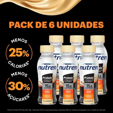 Nutren Protein Sabor Baunilha 15g de Prote&iacute;na Leve Mais por Menos com 6 Unidades de 260ml cada