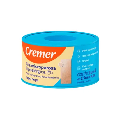 Fita Microporosa Hipoalérgica Cremer Bege 2,5Cm X 4,5M