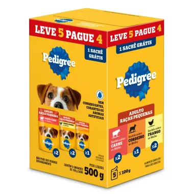 Ração Úmida para Cachorro Pedigree Sabor Carne Cordeiro e Frango Leve 4 Pague 5 100g