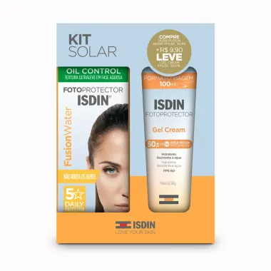 Kit Protetor Solar Fotoprotector Isdin Fusion Water FPS 60 50ml e com R$9,90 Leve Gel Cream 100ml