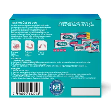 Corega Ultra Tripla Ação Fixador de Dentadura Sem Sabor 20g cada com 50% de Desconto na Segunda Unidade