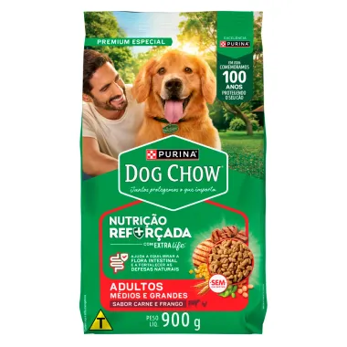 Ração para Cães Dog Chow Premium Adultos Médios e Grandes Carne e Frango 900g