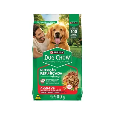 Ra&ccedil;&atilde;o para C&atilde;es Dog Chow Premium Adultos M&eacute;dios e Grandes Carne e Frango 900g