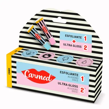 Kit Hidratante Labial Carmed Esfoliante Algodão Doce 10g + Ultra Gloss Carmed Algodão Doce 10g