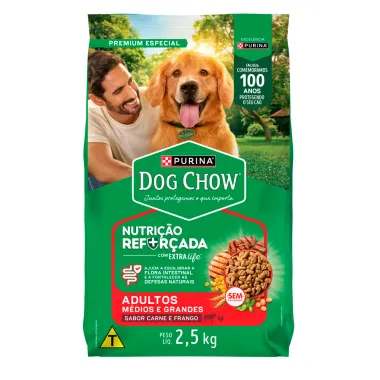 Ração para Cães Dog Chow Premium Adultos Médios e Grandes Carne e Frango 2,5g