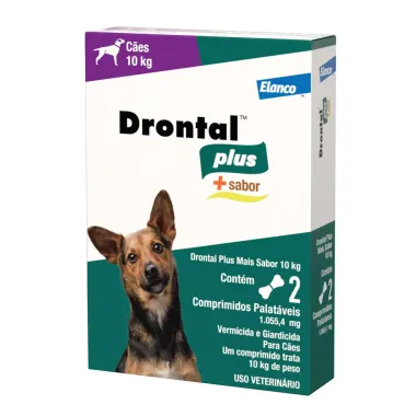 Drontal Plus Mais Sabor 1.055,4mg para Cães 10Kg com 2 Comprimidos Palatáveis