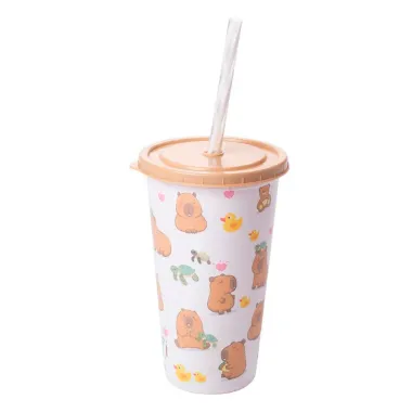 Copo de Plástico Plasutil com Canudo Capivara Sortidos 500ml